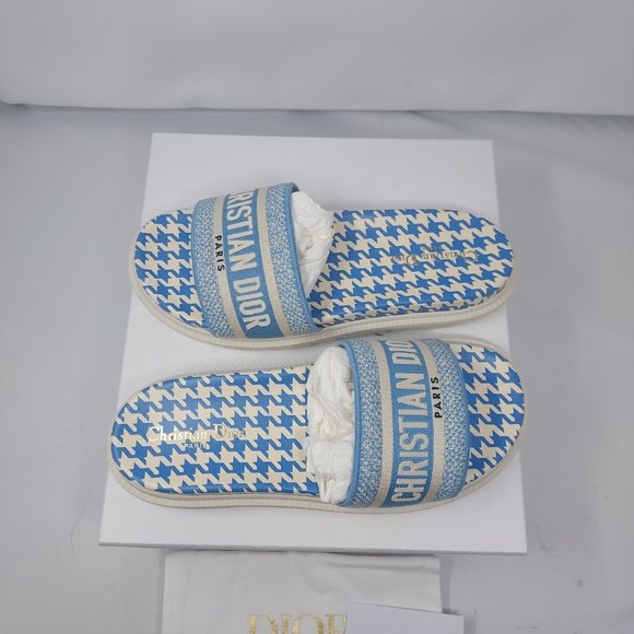 DIOR DWAY D WAY Micro Pop Embroidered Cotton Flat Slide Sandals Shoes - Picture 8 of 9